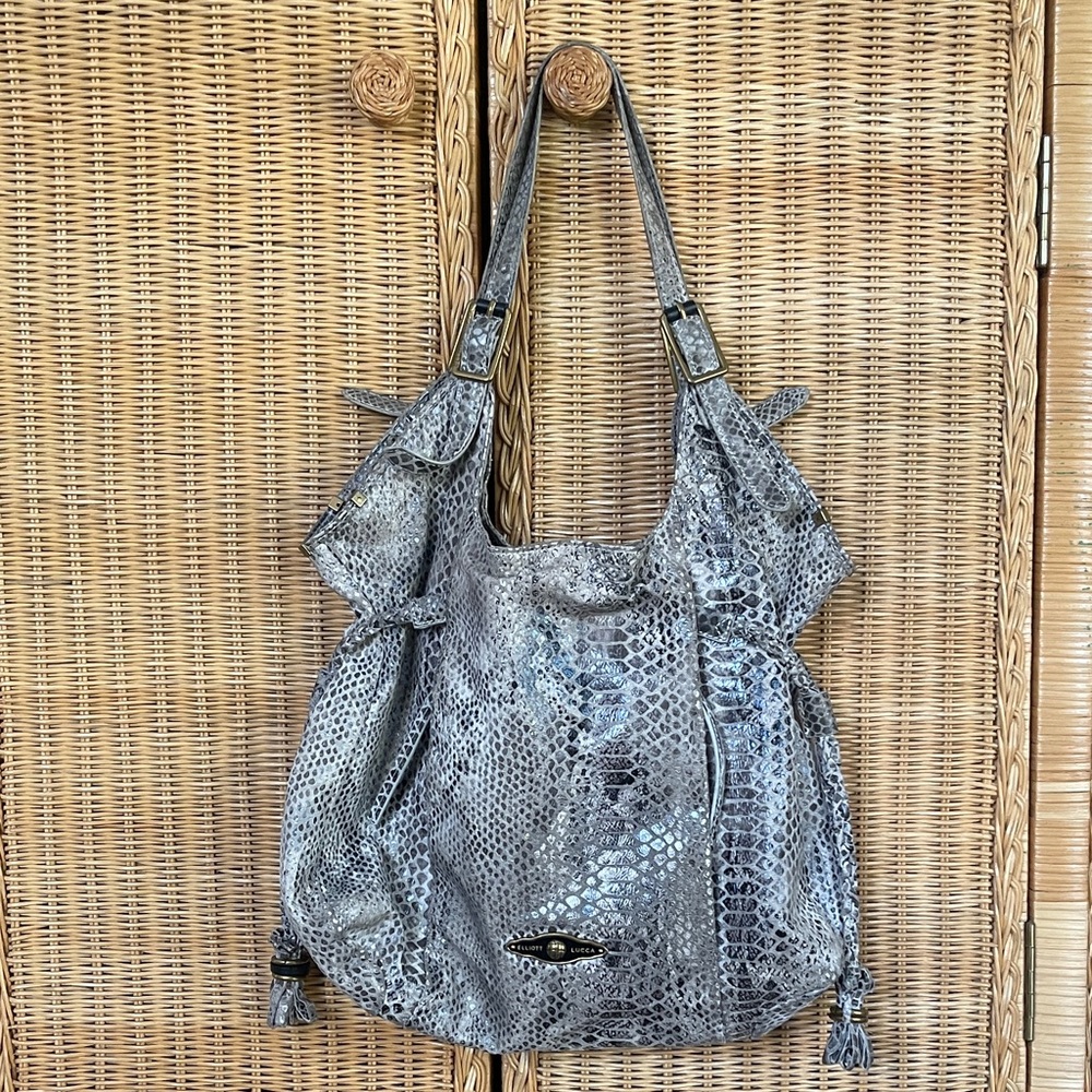 Elliott Lucca Silver Snakeskin Hobo Shoulder Bag